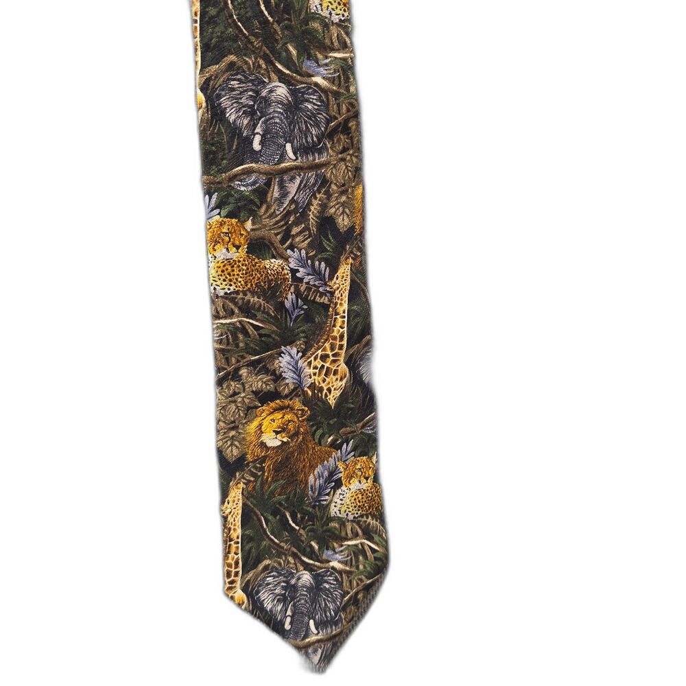 Vintage Endangered Species Safari African Animals 100% Silk Tie Jungle AOP Made
